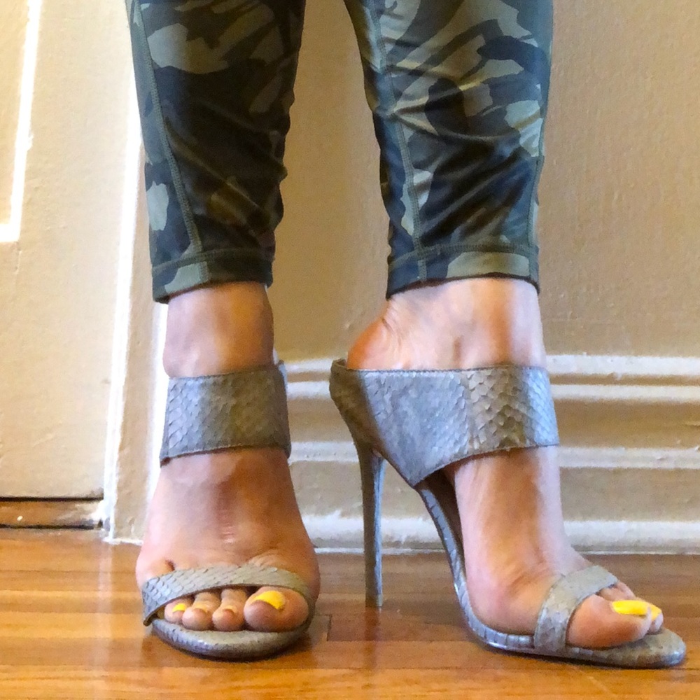 Cute Snakeskin Leather Mule Stiletto